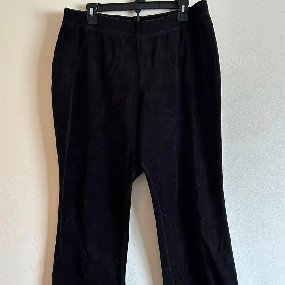 Size Petite XL Black Velour Elastic Waist Pull On Slacks